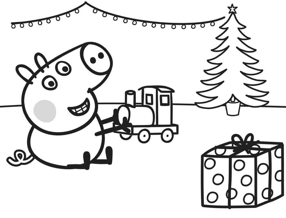 Dibujo de George con el Tren de Navidad para Colorear
