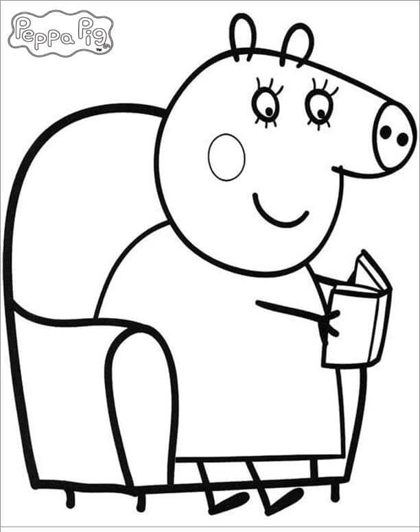 Dibujo de Libro de Lectura de la Momia Cerdo para Colorear
