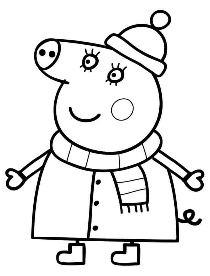 Dibujo de Momia Cerda en Traje de Invierno para Colorear