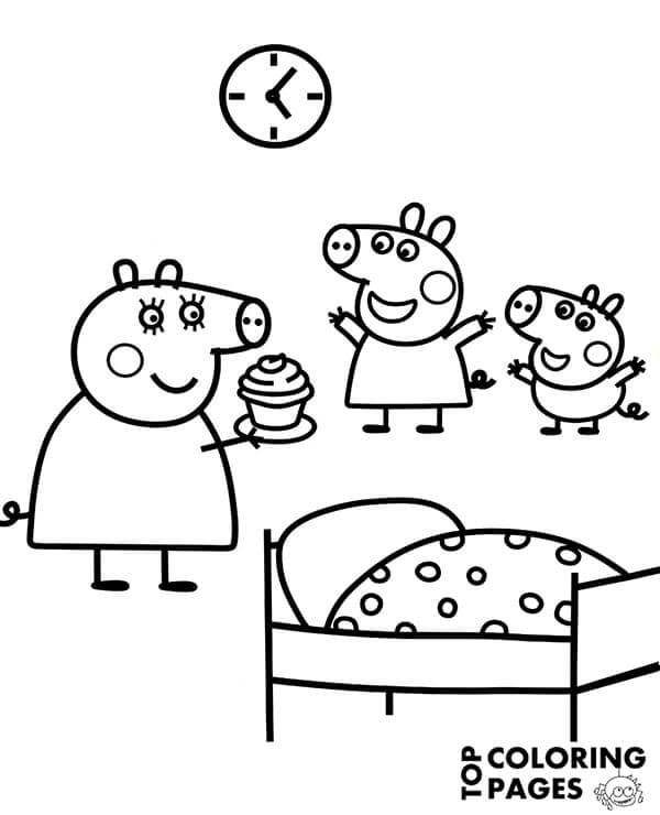 Dibujo de Peppa George y Mummy Pig para Colorear