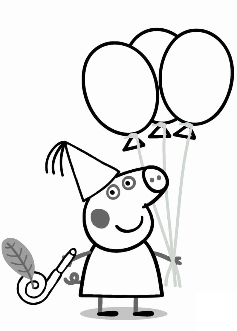 Dibujo de Peppa Pig y Globos para Colorear