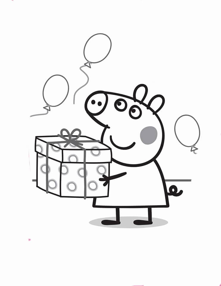 Dibujo de Peppa Pig y Regalo para Colorear