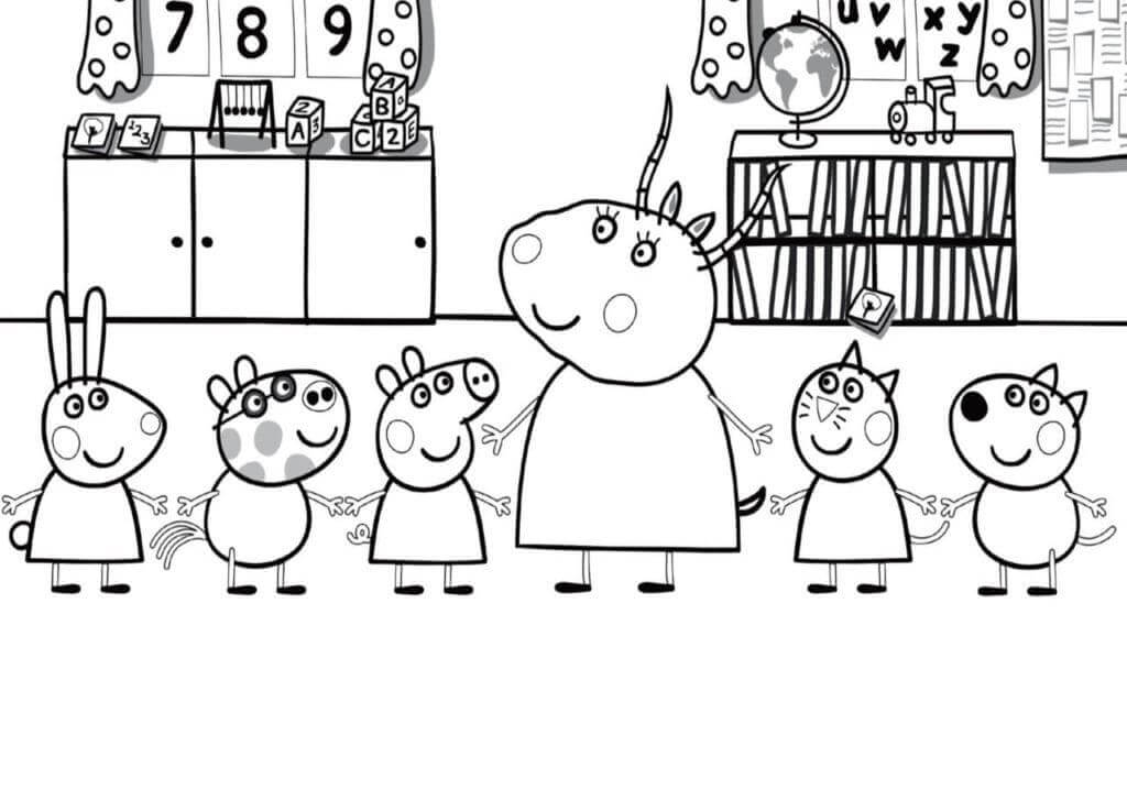 Dibujo de Peppa Pig en Clase para Colorear
