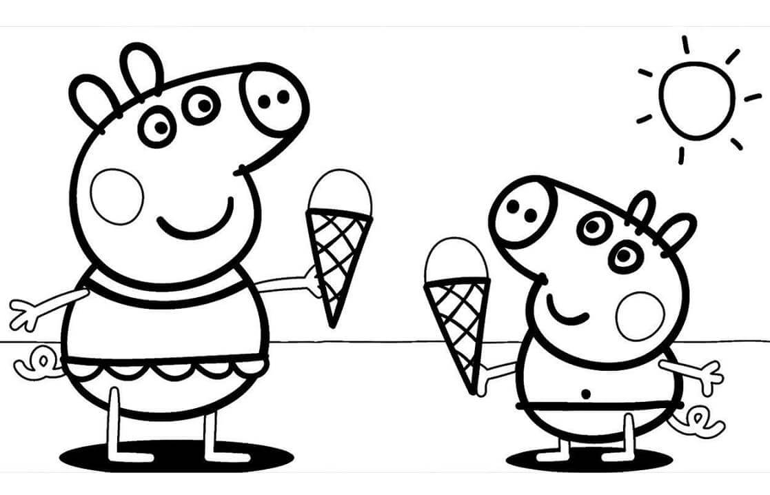 Dibujo de Peppa Pig en la Playa para Colorear