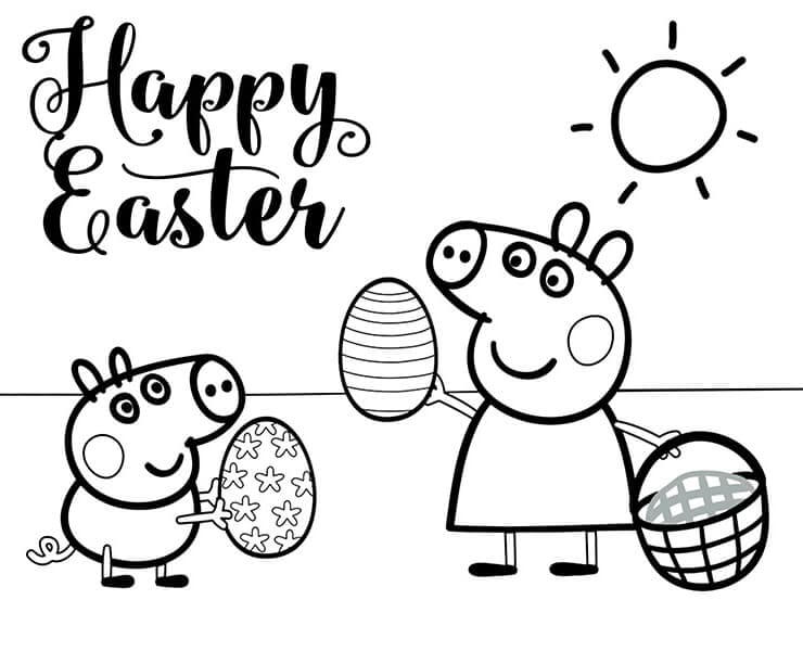 Dibujo de Peppa Pig y Huevos de Pascua para Colorear