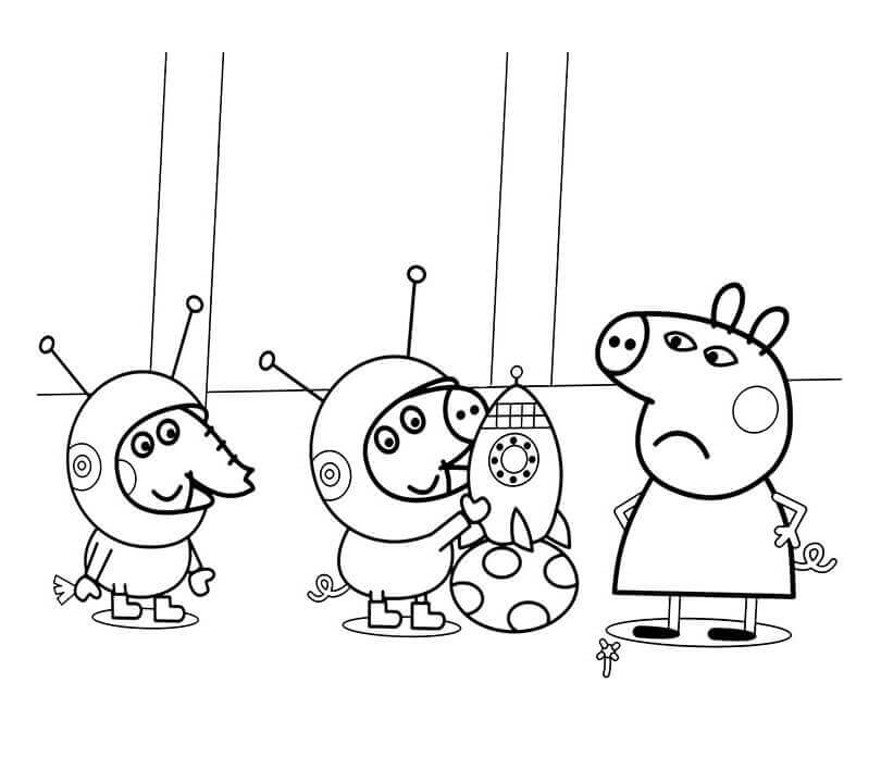 Dibujo de Peppa Pig y Juguetes Espaciales para Colorear