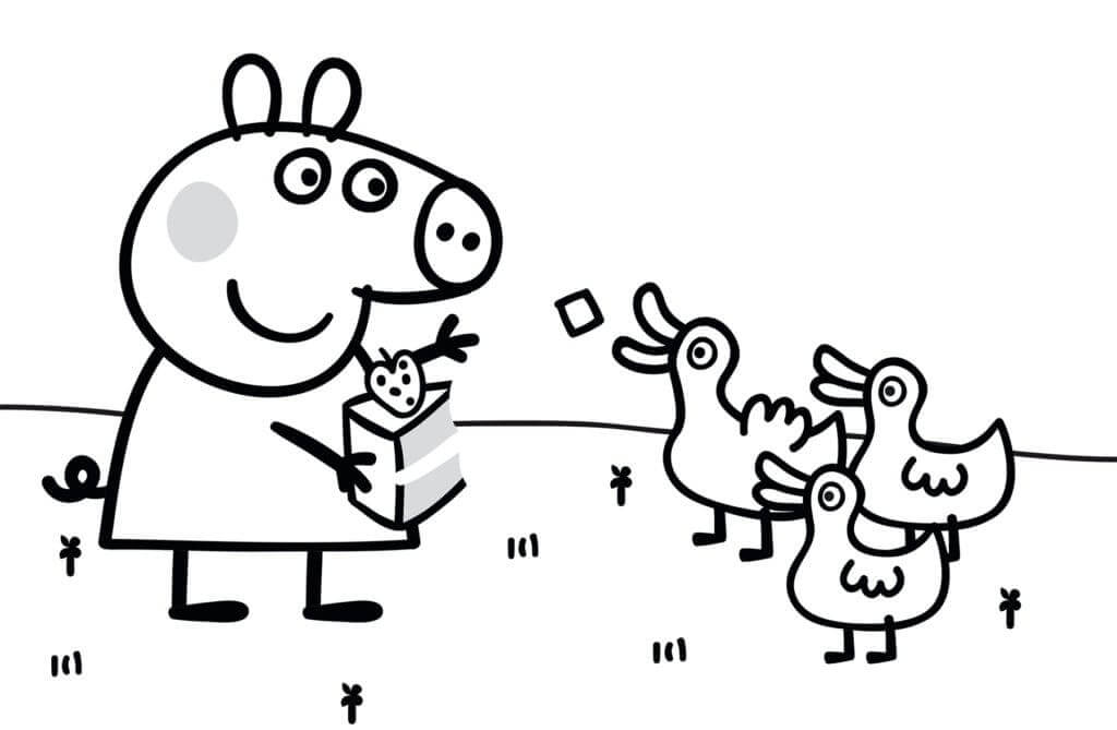 Dibujo de Peppa Pig y Patos para Colorear