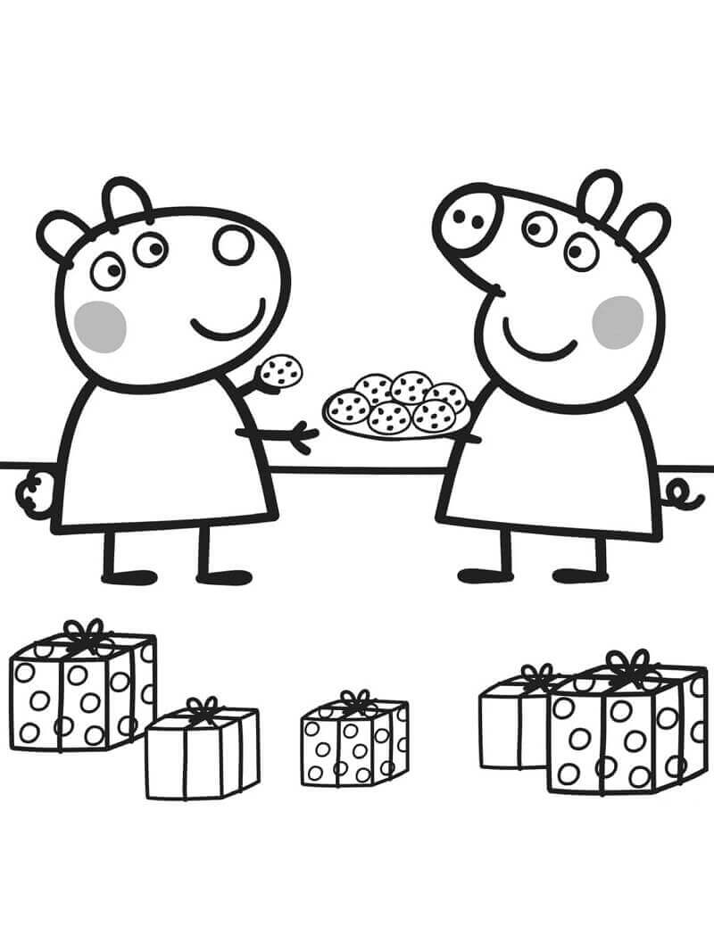 Dibujo de Peppa Le Da Galletas a Suzy para Colorear