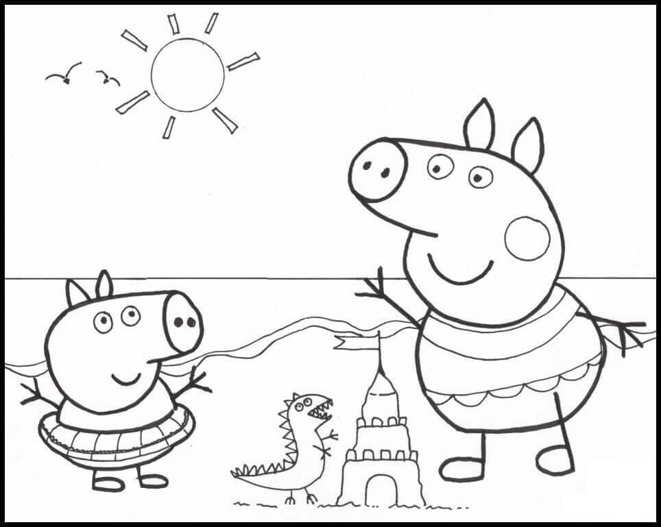 Dibujo de Peppa y George en la Playa para Colorear