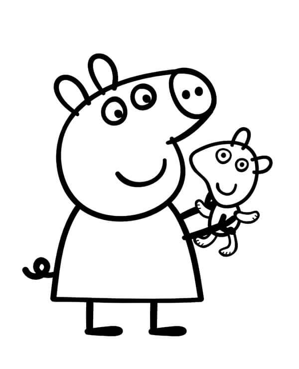 Dibujo de Peppa y Osito de Peluche para Colorear