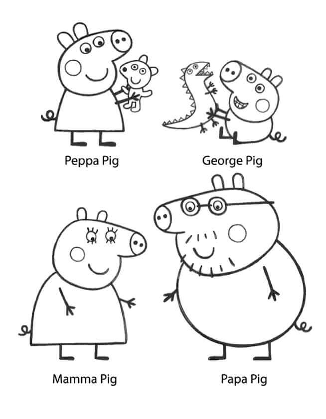 Dibujo de Personajes de la Familia Peppa Pig para Colorear