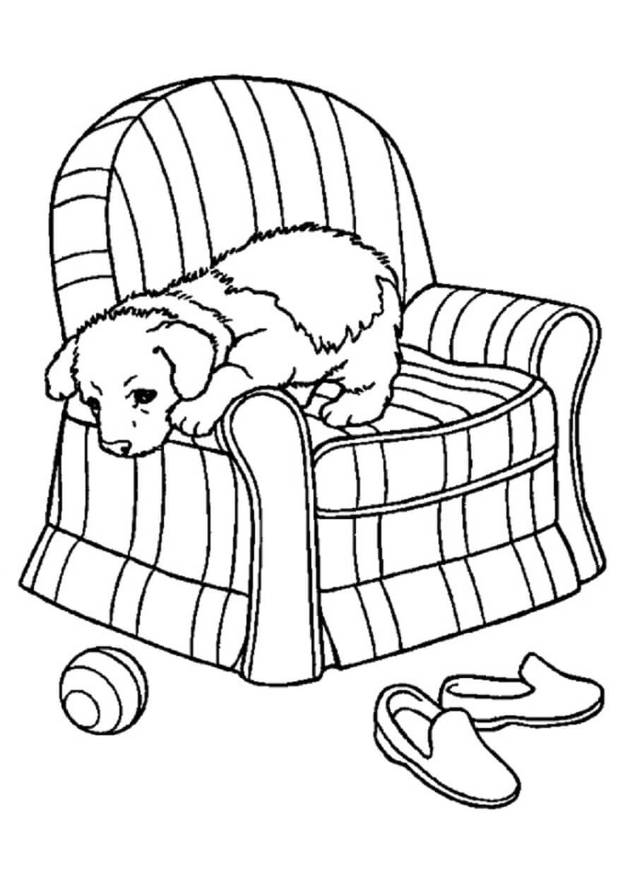 Dibujo de Perro Jugando en la Silla para Colorear