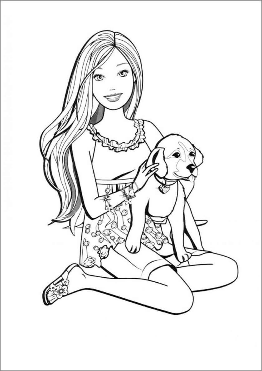 Dibujo de Barbie con Perro para Colorear