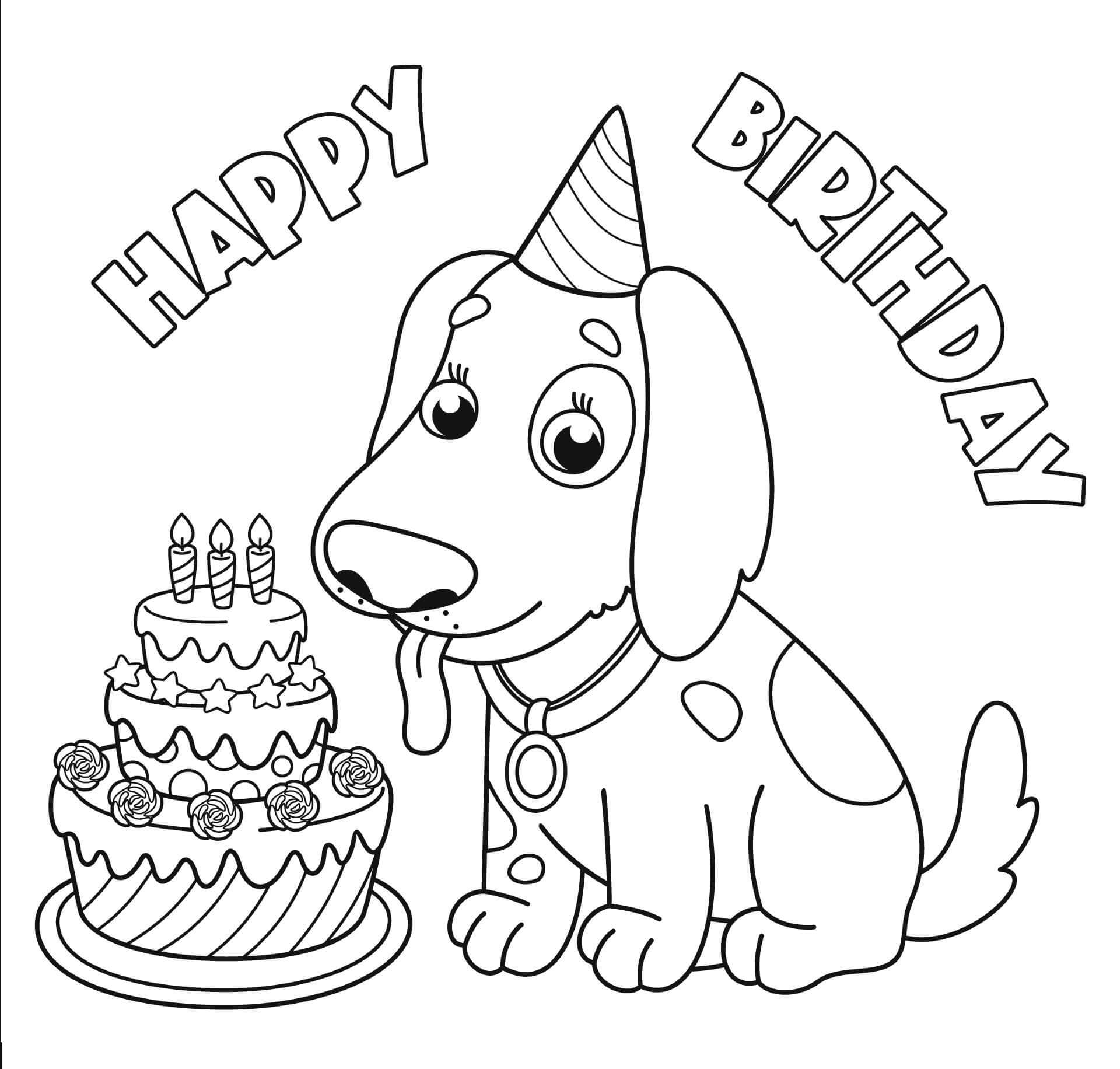 Dibujo de Feliz cumpleaños Perro para Colorear
