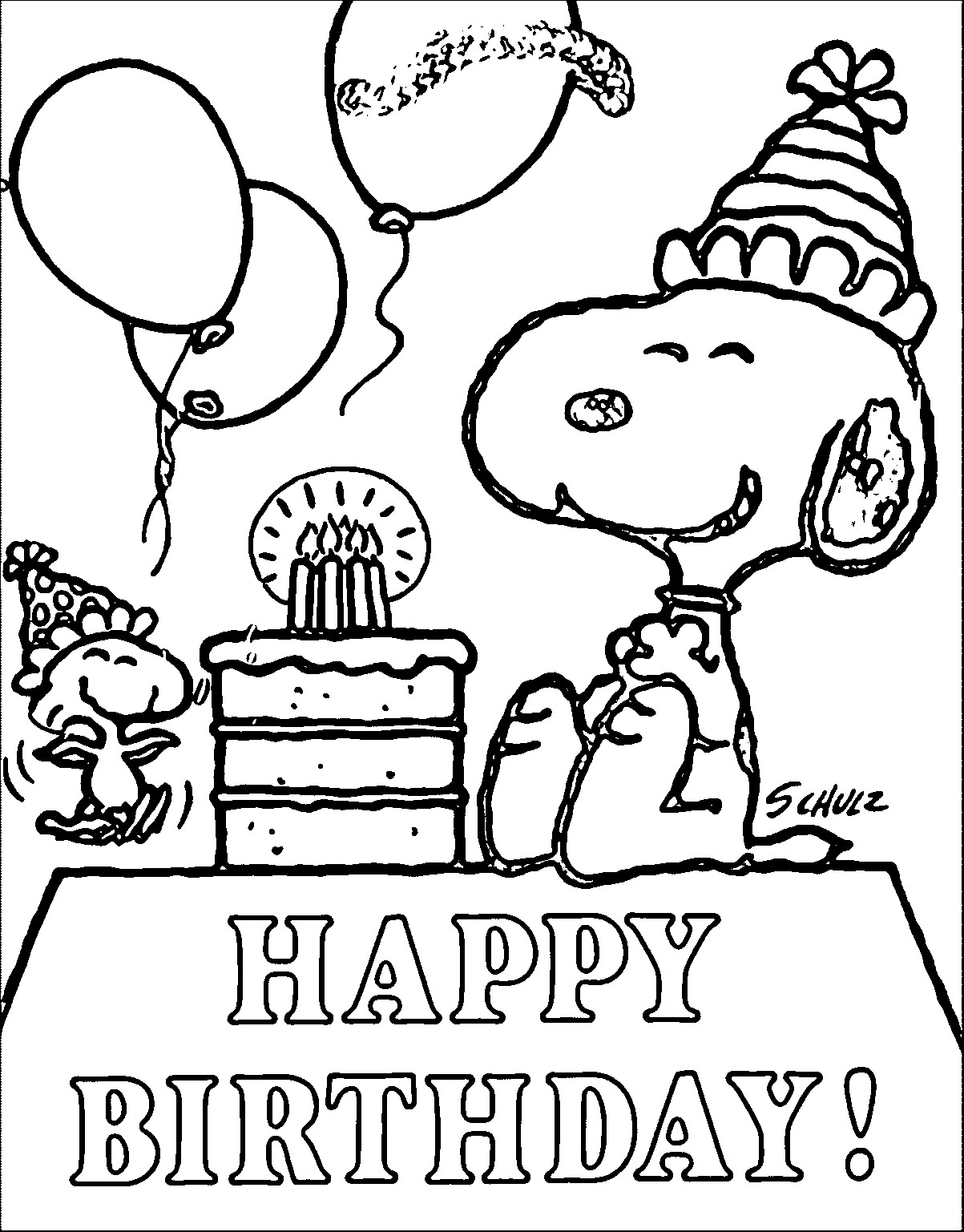 Dibujo de Feliz cumpleaños Snoopy para Colorear