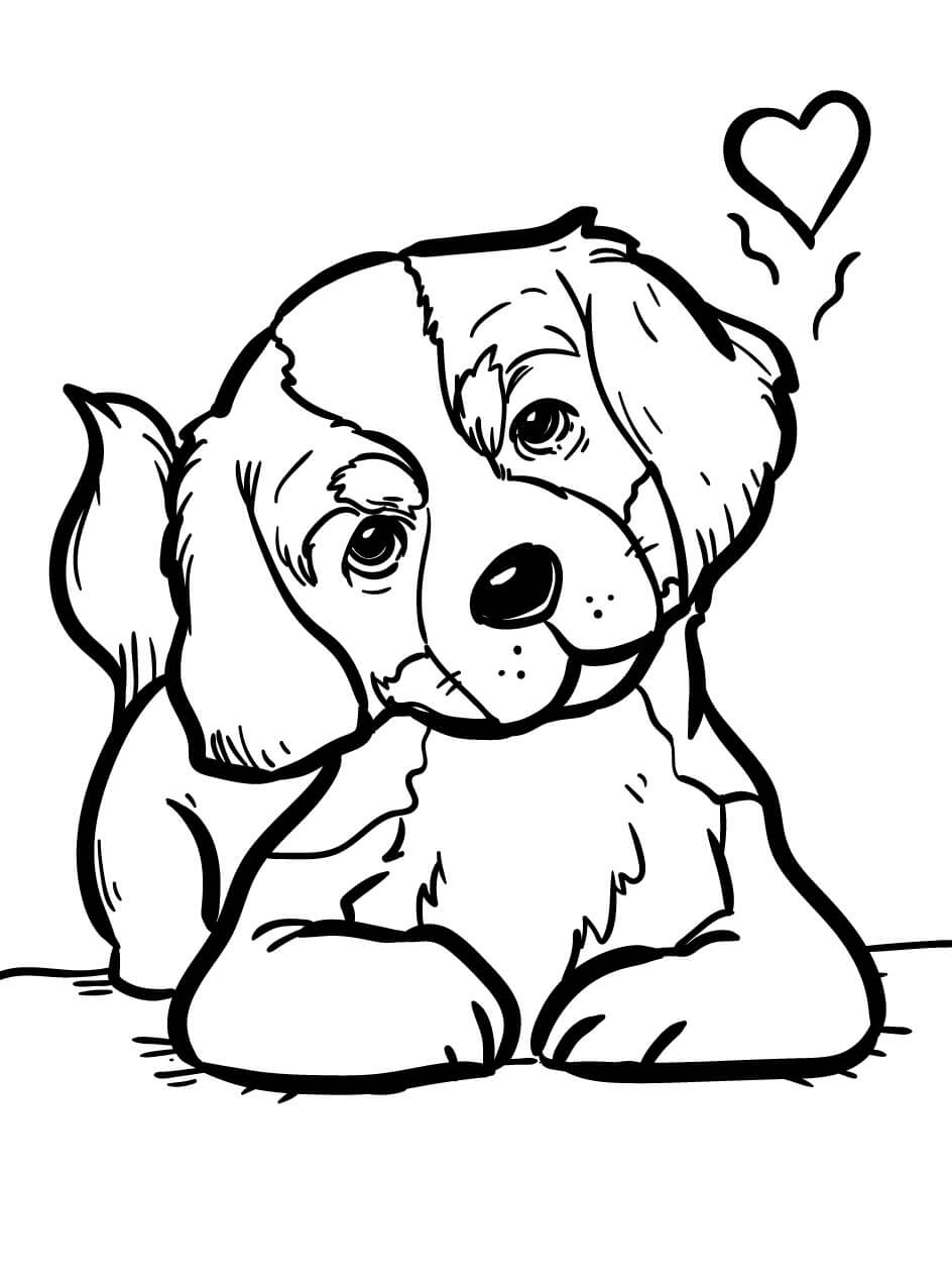 Dibujo de Lindo Perro con Amor para Colorear