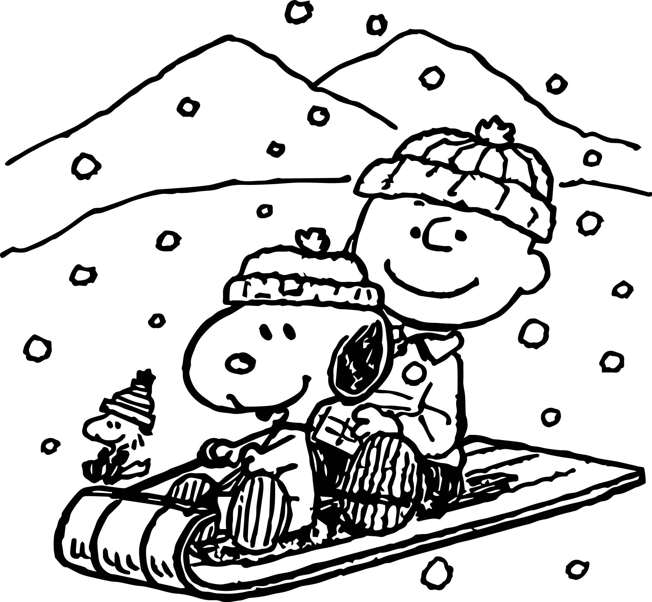 Dibujo de Patinaje Sobre Nieve Snoopy para Colorear