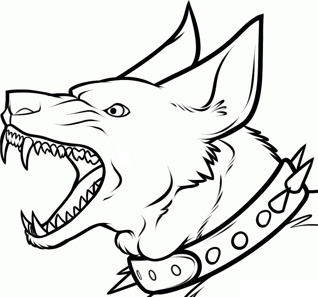 Dibujo de Perro Aterrador con Dientes Afilados para Colorear