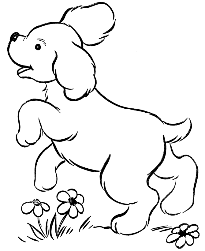 Dibujo de Perro con Flores para Colorear