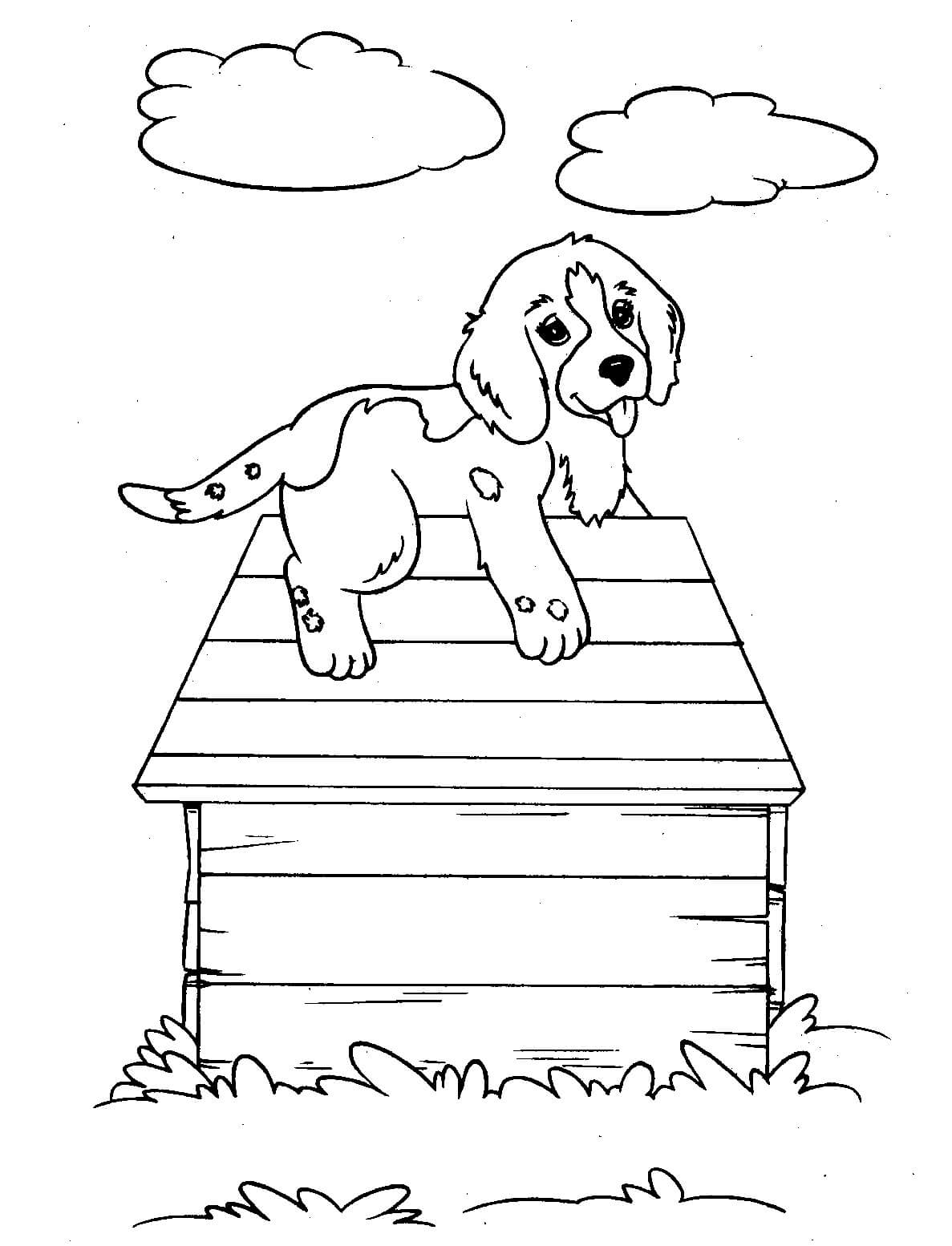 Dibujo de Perro en la Caseta del Perro para Colorear