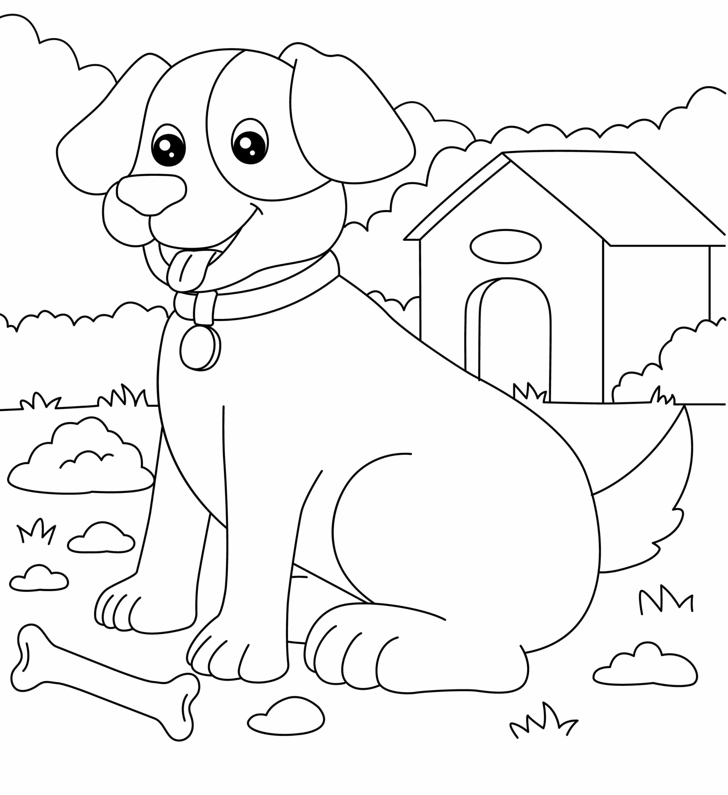 Dibujo de Perro Huesudo y Perro Domestico para Colorear