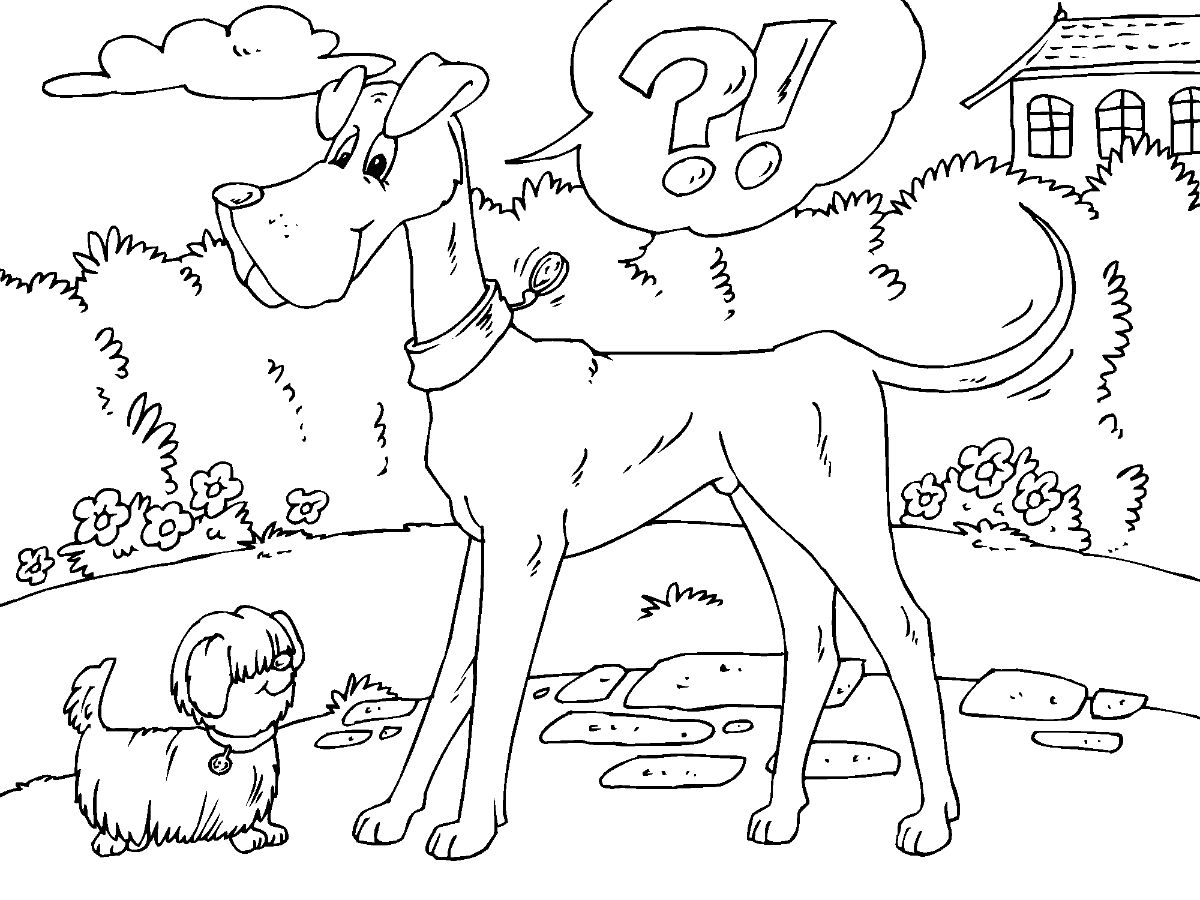 Dibujo de Perro pequeño y Perro Grande para Colorear
