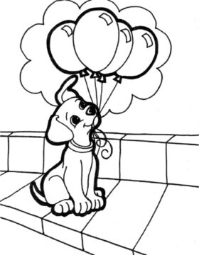 Dibujo de Perro Sosteniendo Globos para Colorear