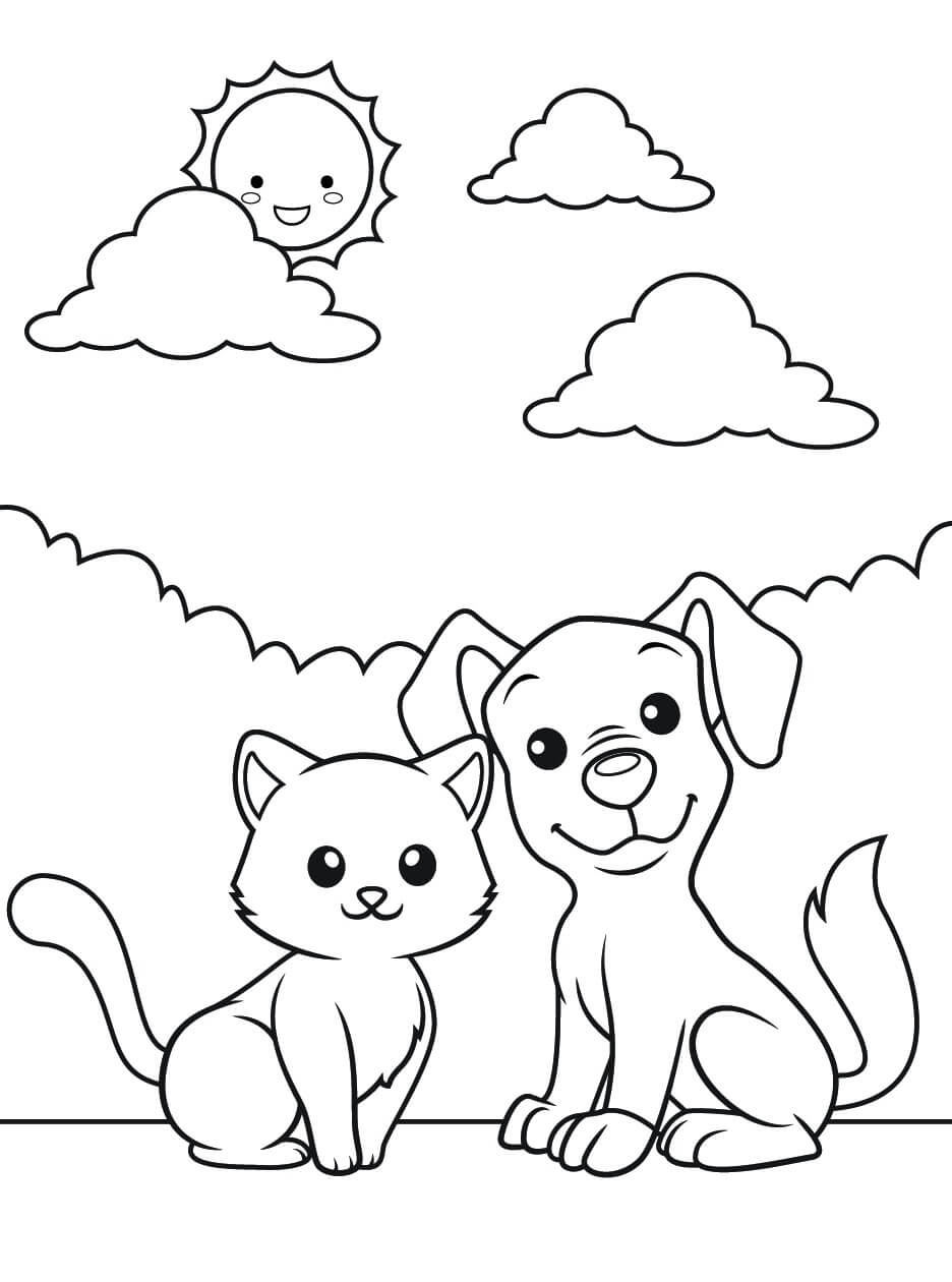 Dibujo de Perro y Gato para Colorear