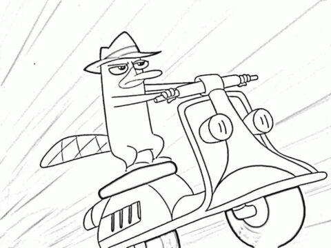 Dibujo de Perry Conduciendo una Motocicleta para Colorear