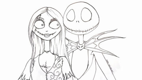 Dibujo de Jack Skellington y Sally Enamorados de Pesadilla Antes de Navidad para Colorear