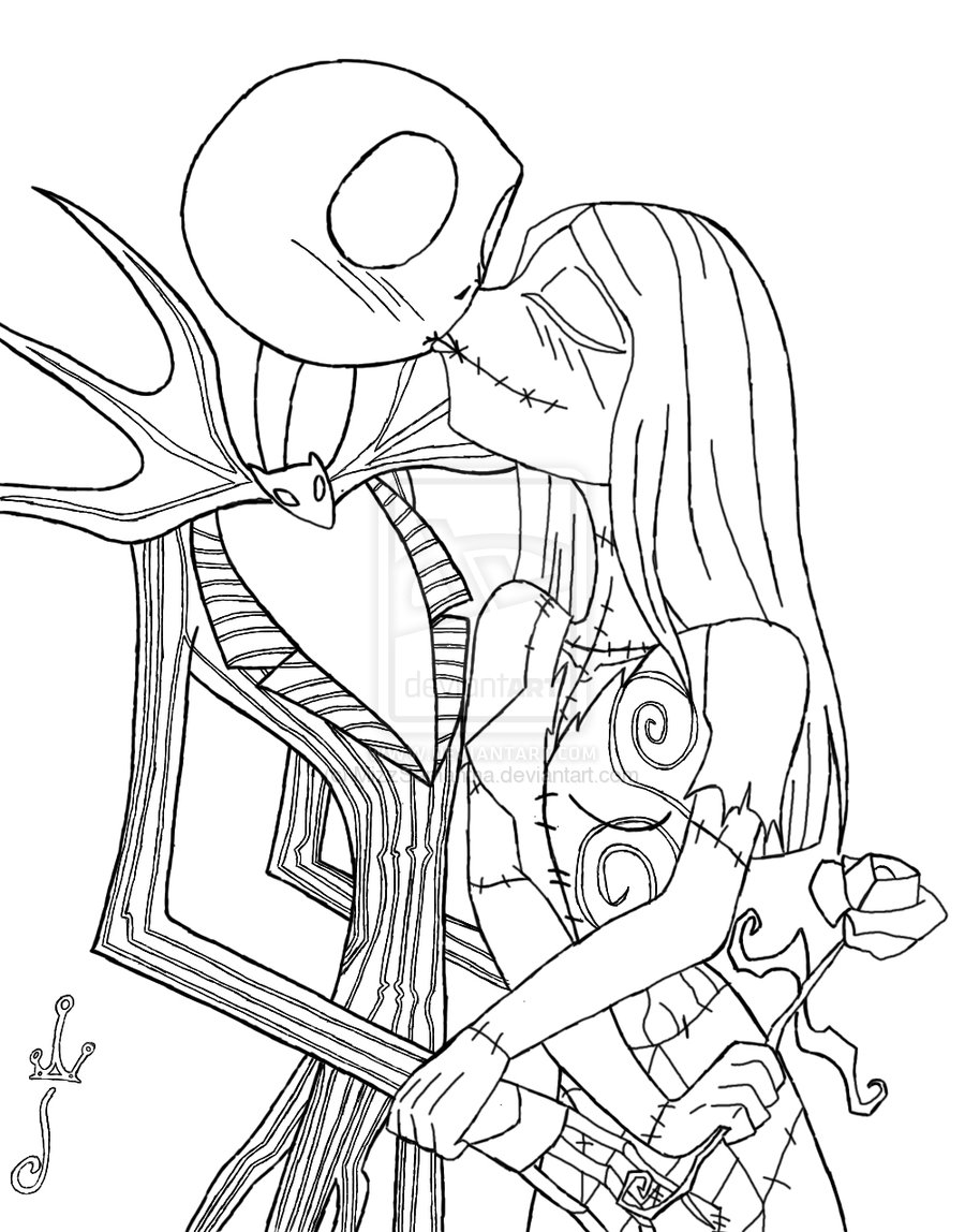 Dibujo de Jack Skellington y Sally Besandose para Colorear