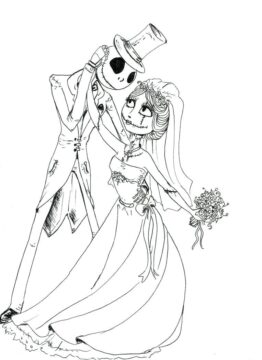Dibujo de Jack Skellington y Sally en la Boda para Colorear