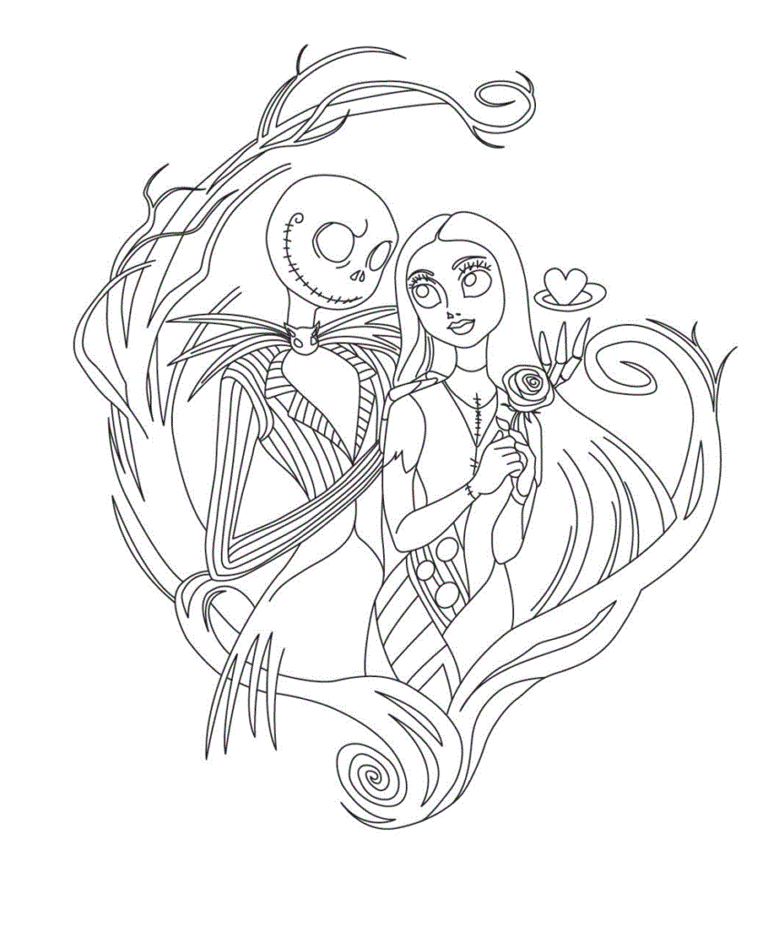 Dibujo de Jack Skellington y Sally Enamorados para Colorear