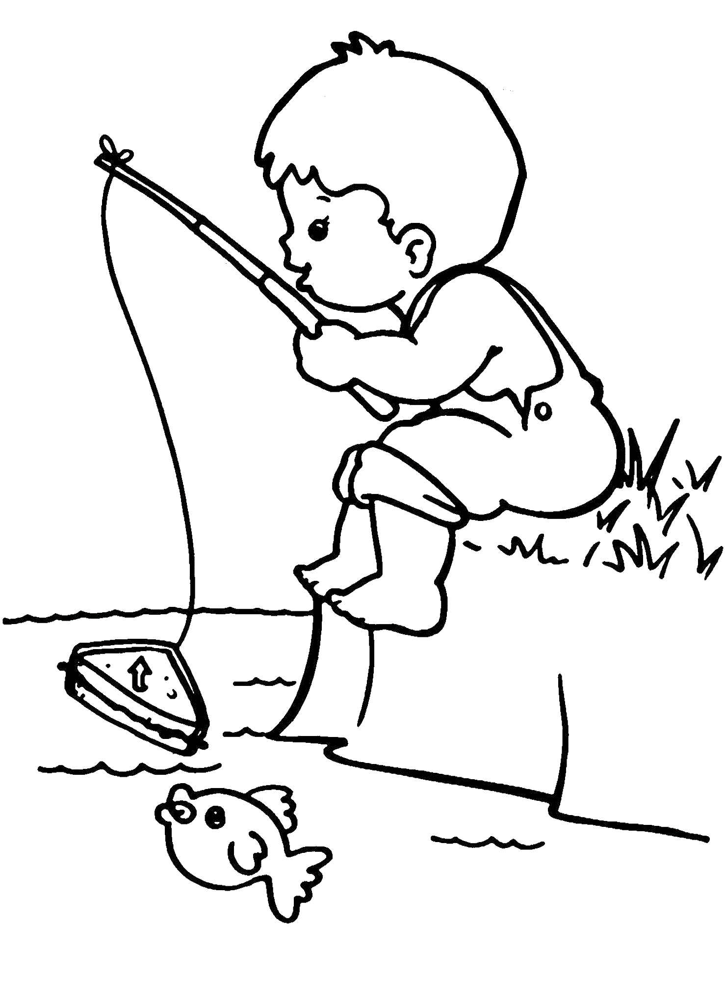 Dibujo de Niño Pescando para Colorear