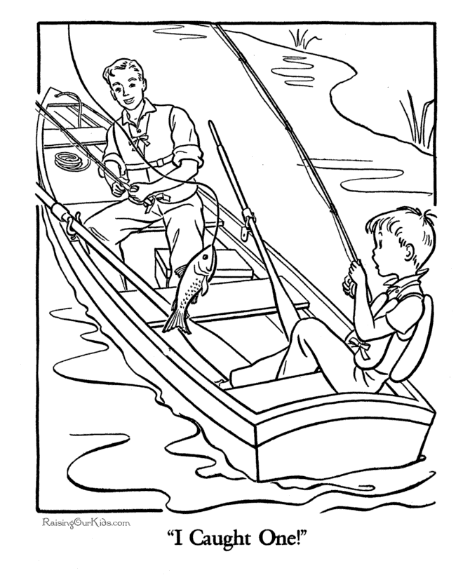 Dibujo de Padre e Hijo Estan Pescando para Colorear