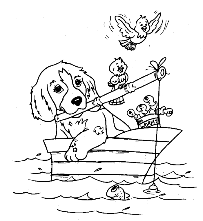Dibujo de Pesca de Perro para Colorear