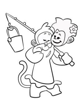 Dibujo de Tee y Mo Van a Pescar para Colorear