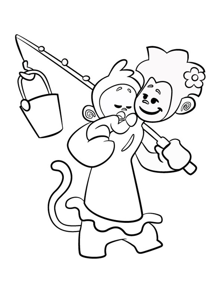 Dibujo de Tee y Mo Van a Pescar para Colorear