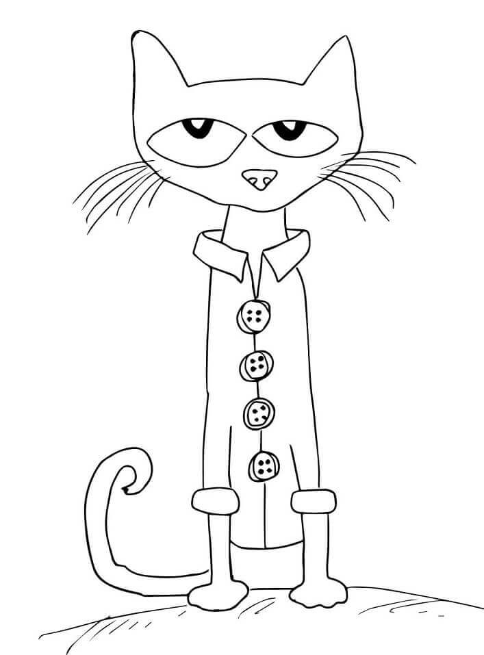 Dibujo de Cuatro Botones Maravillosos Pete el Gato para Colorear