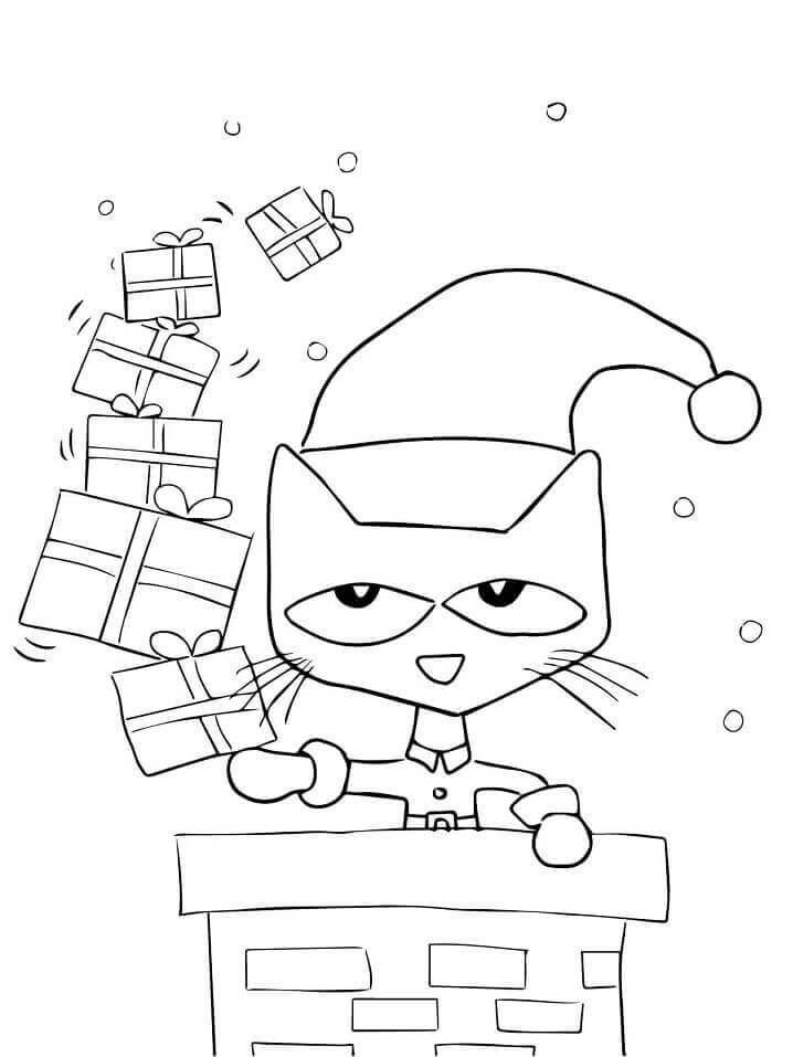 Dibujo de Navidad Pete el Gato para Colorear