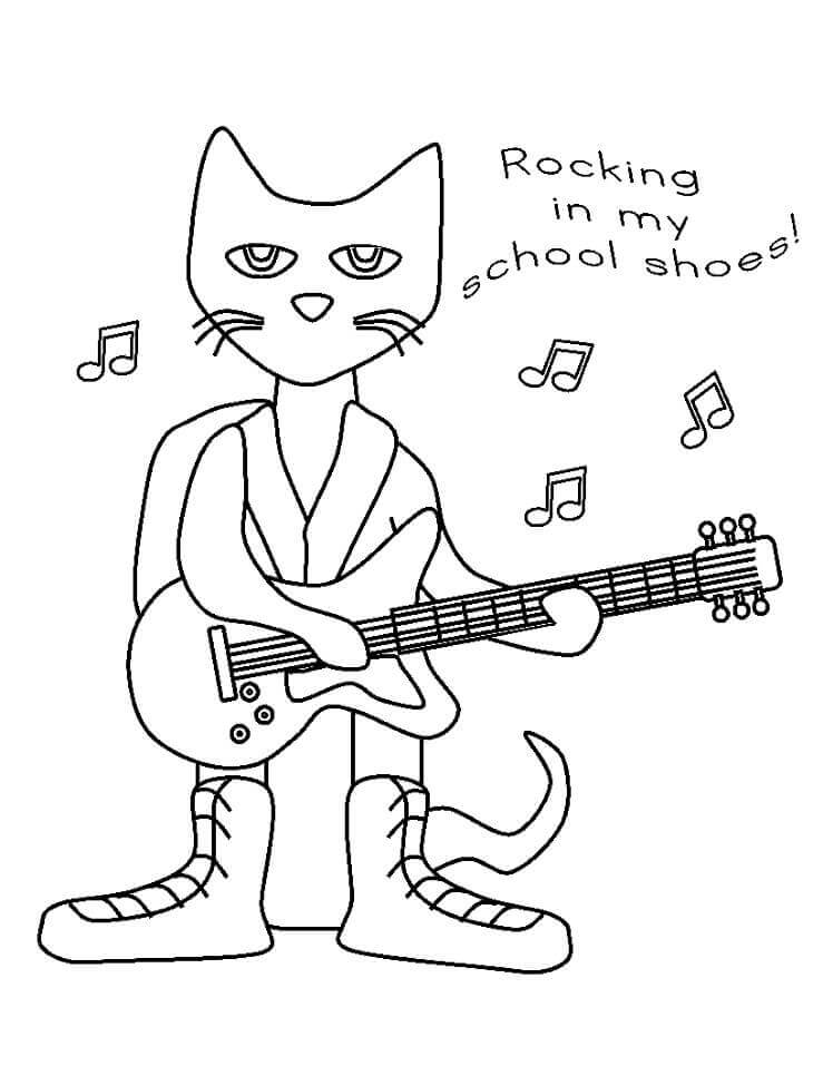 Dibujo de Pete el Gato Tocando la Guitarra y Cantando para Colorear