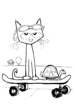 Dibujo de Pete el Gato y la Tortuga para Colorear