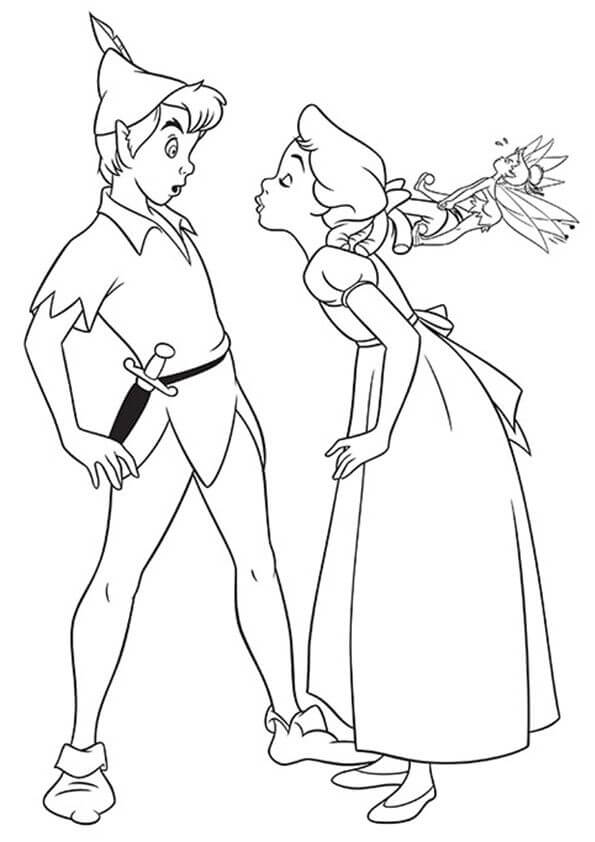 Dibujo de Divertido Peter Wendy y Tinkerbell para Colorear