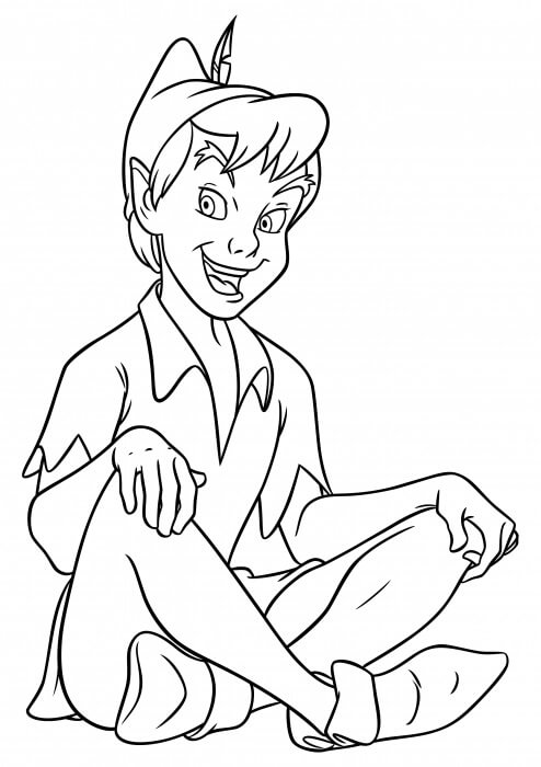Dibujo de Peter Pan Divertido Sentado para Colorear