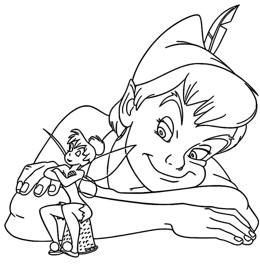 Dibujo de Peter Pan y Campanilla para Colorear