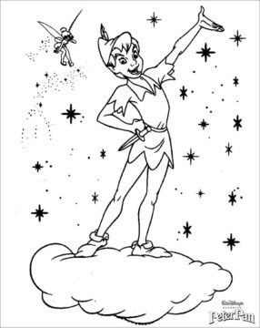 Dibujo de Peter Pan y Tinkerbell con Star para Colorear