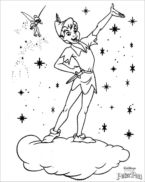 Dibujo de Peter Pan y Tinkerbell con Star para Colorear