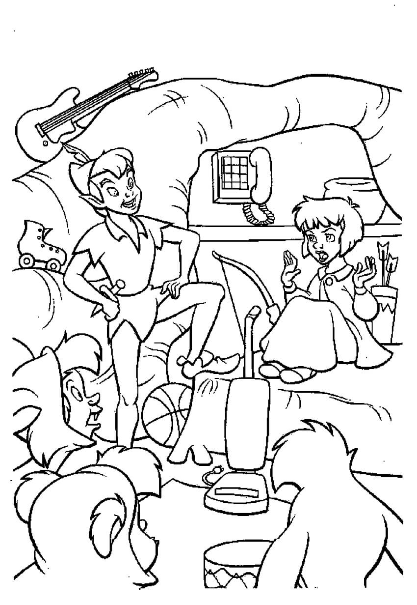 Dibujo de Peter Pan y Amigo en Casa para Colorear