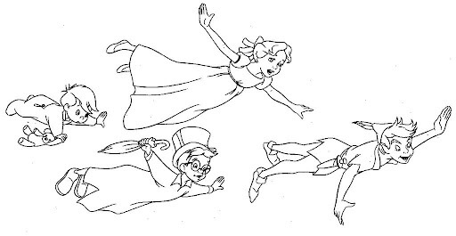 Dibujo de Peter Pan y Amigo Volando para Colorear
