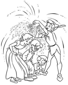 Dibujo de Peter Pan y Familia de Wendy para Colorear